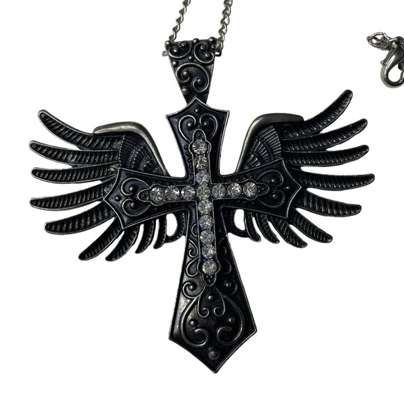 Gothic Angel Winged Cross Pendant Necklace With Chain Masculine Crucifix u - Picture 3 of 6